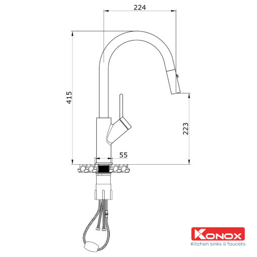 Vòi rửa Konox dây rút Ponte Chrome nóng lạnh