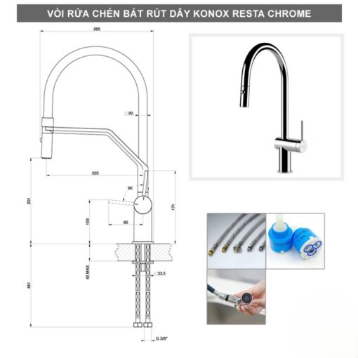 Vòi rửa Konox nóng lạnh Resta Chrome