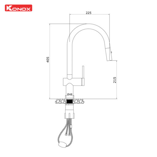 Vòi rửa Konox dây rút Comfor Chrome nóng lạnh