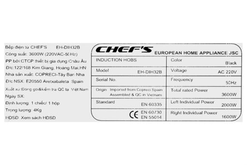 Bếp từ 2 vùng nấu Chef's EH-DIH32B