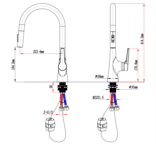 Vòi rửa bát 2 đường nước kéo rút Faster FS 929G