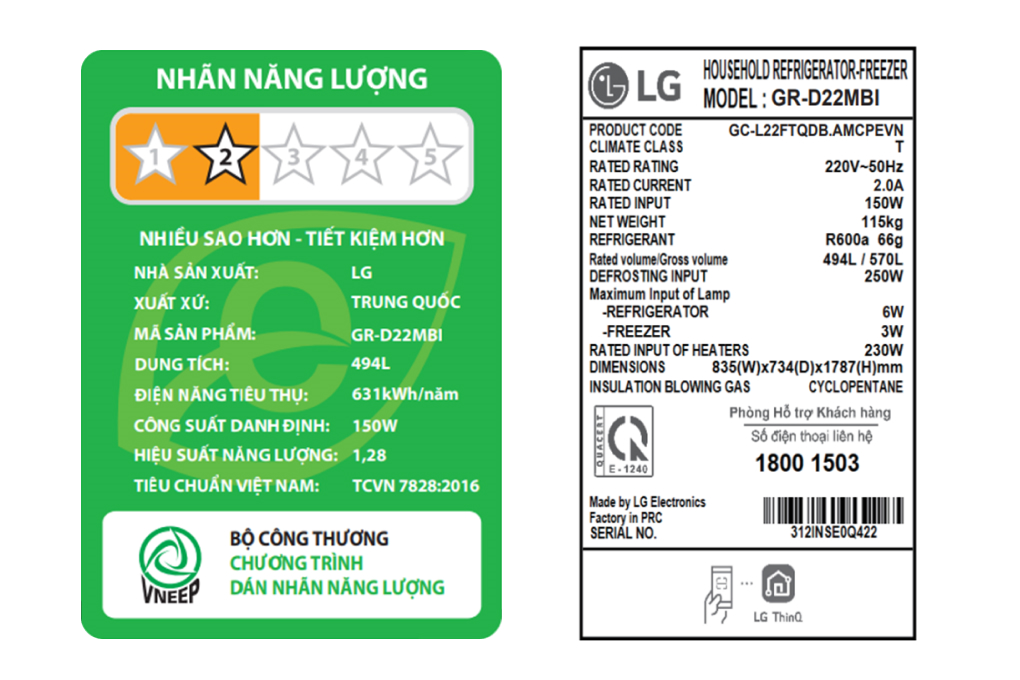 Tủ lạnh LG Inverter 494 lít Multi Door GR-D22MBI