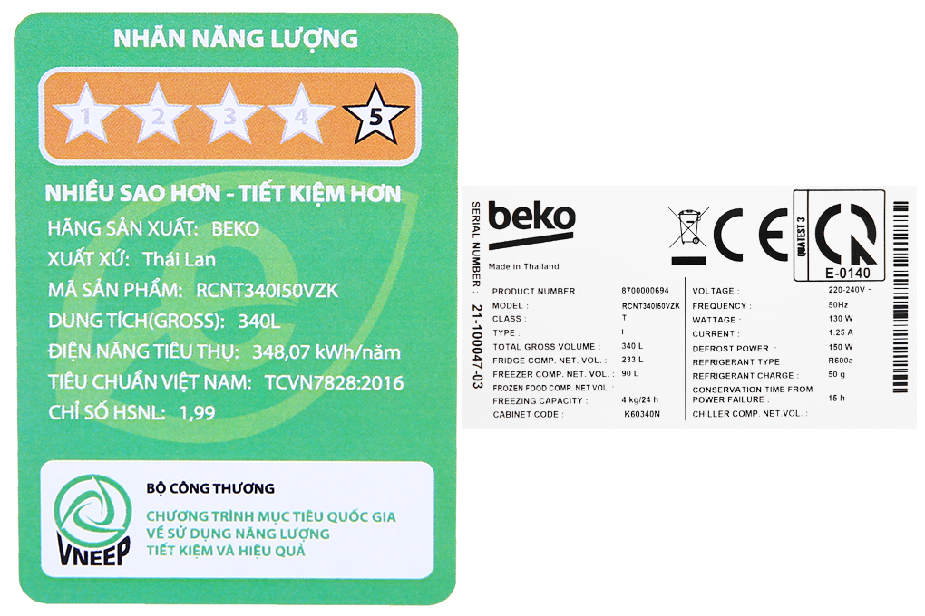 Tủ lạnh Beko Inverter 323 lít RCNT340I50VZK
