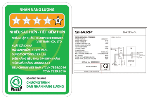 Tủ lạnh Sharp Inverter 197 lít SJ-X215V-SL