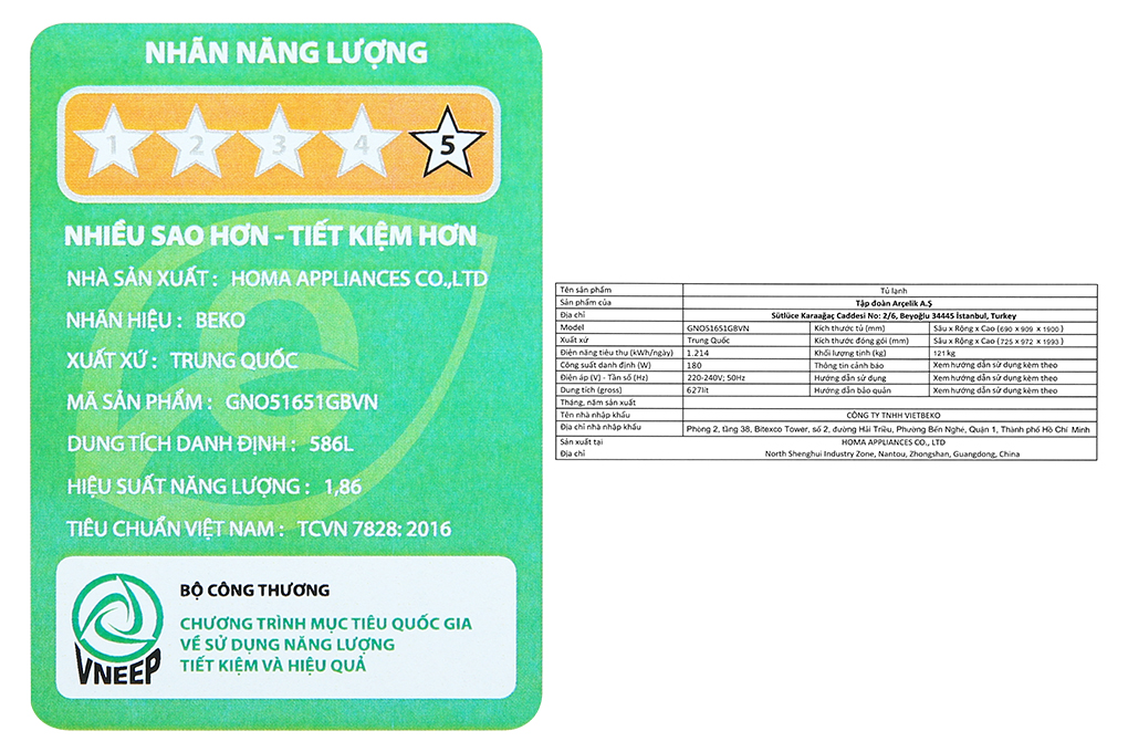 Tủ lạnh Beko Inverter 553 lít GNO51651GBVN