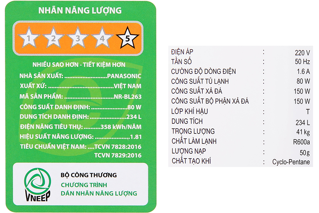 Tủ lạnh Panasonic Inverter 234 lít NR-BL263PKVN