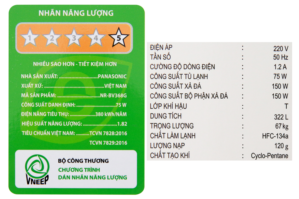 Tủ lạnh Panasonic Inverter 322 lít NR-BV368GKV2