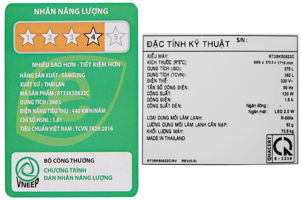 Tủ lạnh Samsung Inverter 360 lít RT35K50822C/SV (Model 2020)