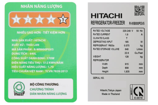 Tủ lạnh Hitachi Inverter 640 lít R-WB800PGV5 XGR