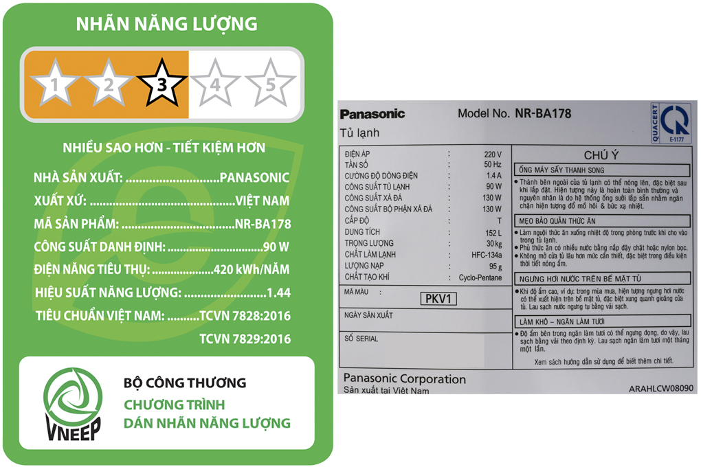 Tủ lạnh Panasonic Inverter 152 lít NR-BA178PKV1