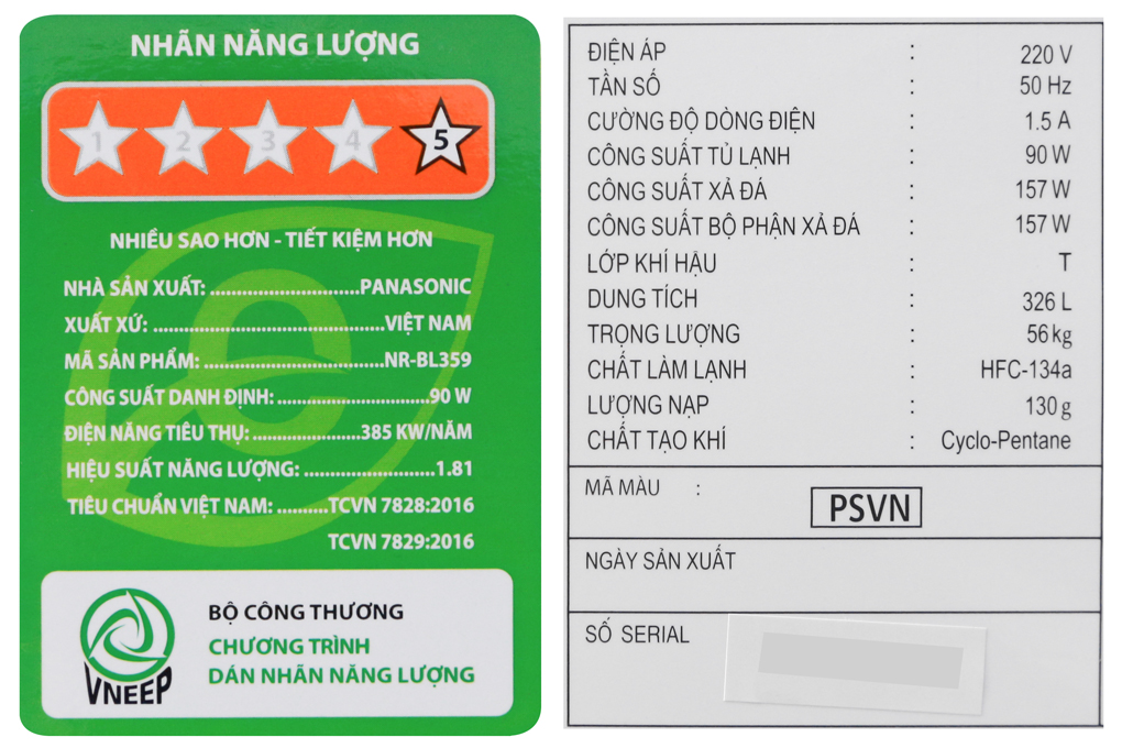 Tủ lạnh Panasonic Inverter 326 lít NR-BL359PSVN
