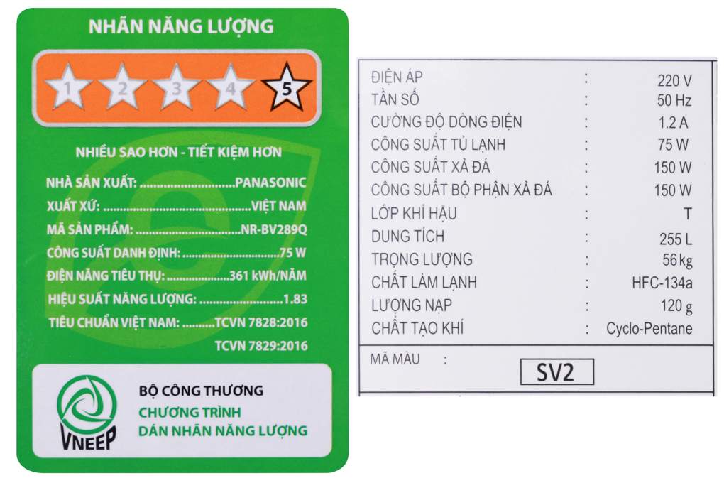 Tủ lạnh Panasonic Inverter 255 lít NR-BV289QSV2
