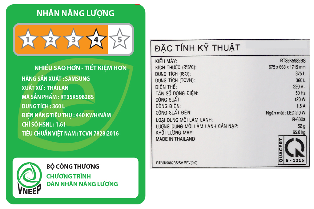 Tủ lạnh Samsung Inverter 360 lít RT35K5982BS/SV