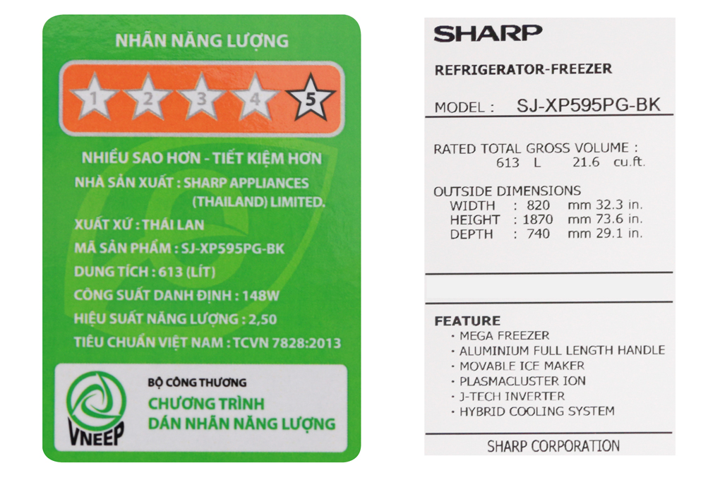 Tủ lạnh Sharp Inverter 556 lít SJ-XP595PG-BK